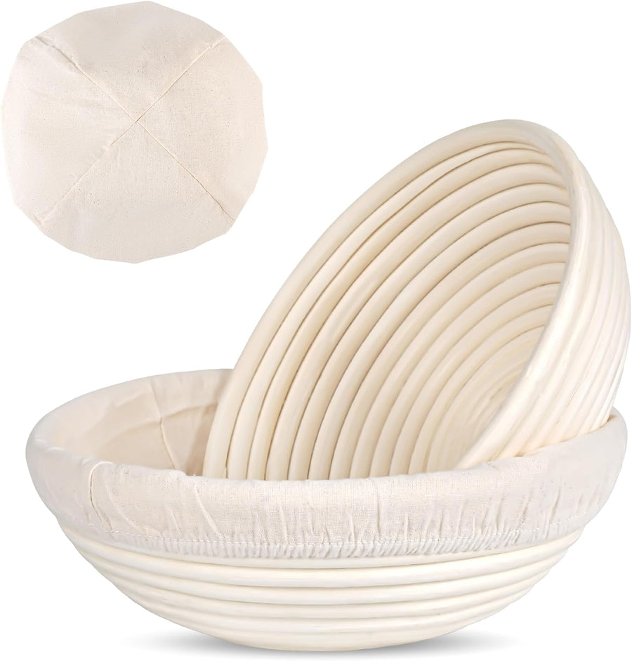 Premium Round Bread Banneton Basket with Liner (Set of 2 - 9" Round Baskets)