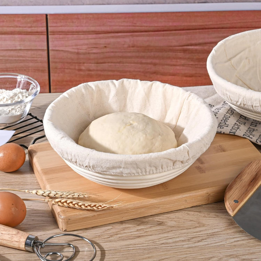 Premium Round Bread Banneton Basket with Liner (Set of 2 - 9" Round Baskets)