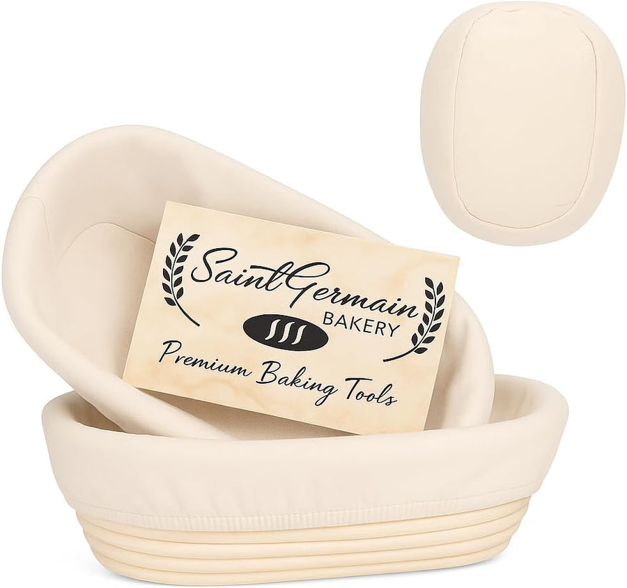 Premium Oval Bread Banneton Basket with Liner (Set of 2 - 10” Oval Baskets)