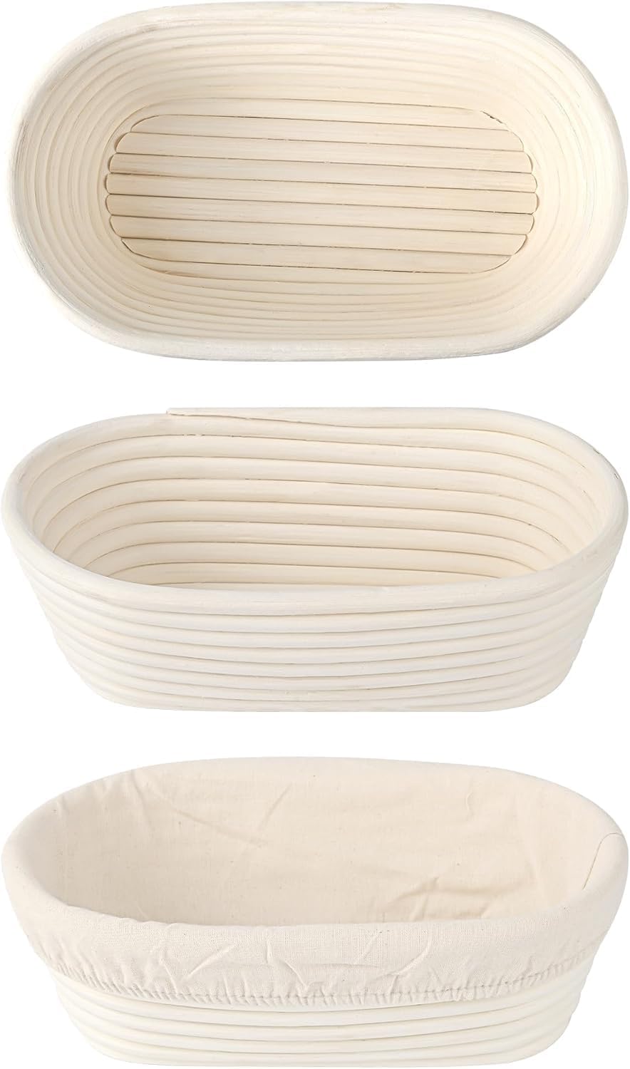 Premium Oval Bread Banneton Basket with Liner (Set of 2 - 10” Oval Baskets)