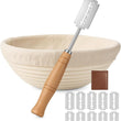 Load image into Gallery viewer, Round Banneton Proofing Basket and Bread Lame Set – 9 Inch Natural Rattan Bread Basket with Liner, 10 Blades &amp; Leather Cover – Sourdough Baking Kit Gift for Beginners and Bakers
