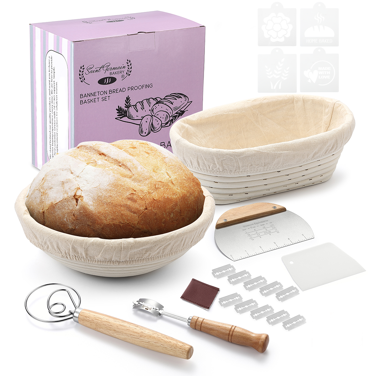 Saint Germain Bakery Premium Round Bread Banneton Basket with Liner 