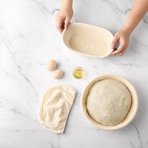 Saint Germain Bakery Premium Round Bread Banneton Basket with Liner - Perfect Brotform Proofing Basket for Making Beautiful Bread - Ultimate Bread Bundle (10 in. Round/10 in. Oval)