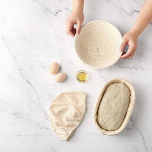 Saint Germain Bakery Premium Round Bread Banneton Basket with Liner - Perfect Brotform Proofing Basket for Making Beautiful Bread - Ultimate Bread Bundle (9 in. Round/10 in. Oval)