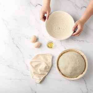 Saint Germain Bakery Premium Round Bread Banneton Basket with Liner - Perfect Brotform Proofing Basket for Making Beautiful Bread - Ultimate Bread Bundle (2x 9" Round Basket)