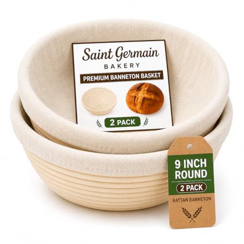 Premium Round Bread Banneton Basket with Liner (Set of 2 - 9" Round Baskets)