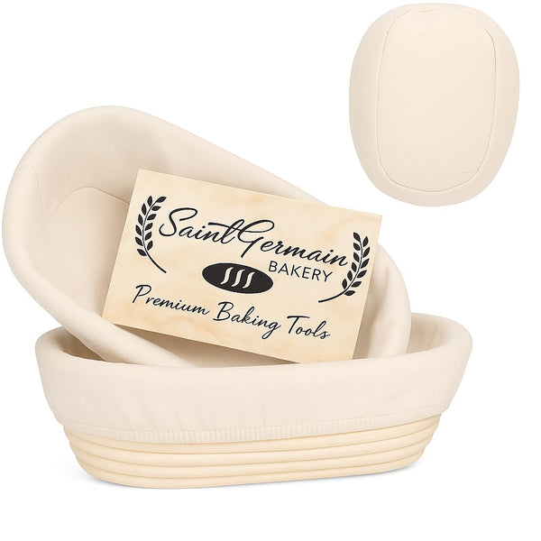 Premium Oval Bread Banneton Basket with Liner (Set of 2 - 10” Oval Baskets)