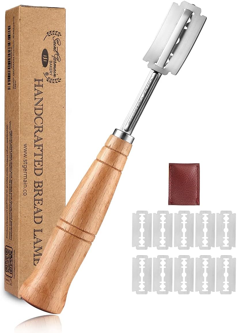 Saint Germain wood-handled bread lame, cover, and replacement blades