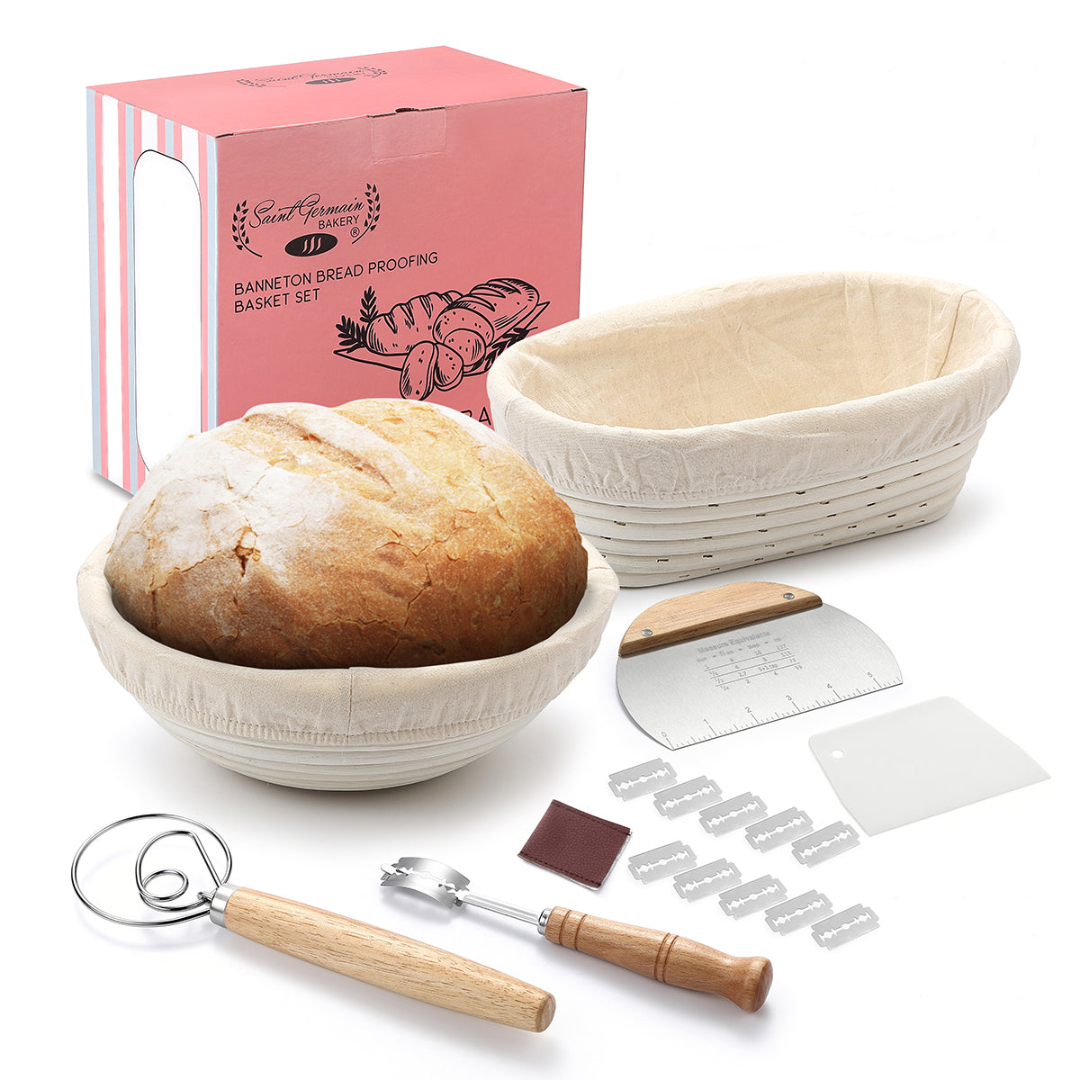 Saint Germain round and oval banneton kit with baking tools